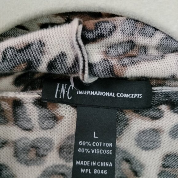 INC Long Sleeve leopard open front cardigan sweater L office Stretch Travel - Picture 4 of 4